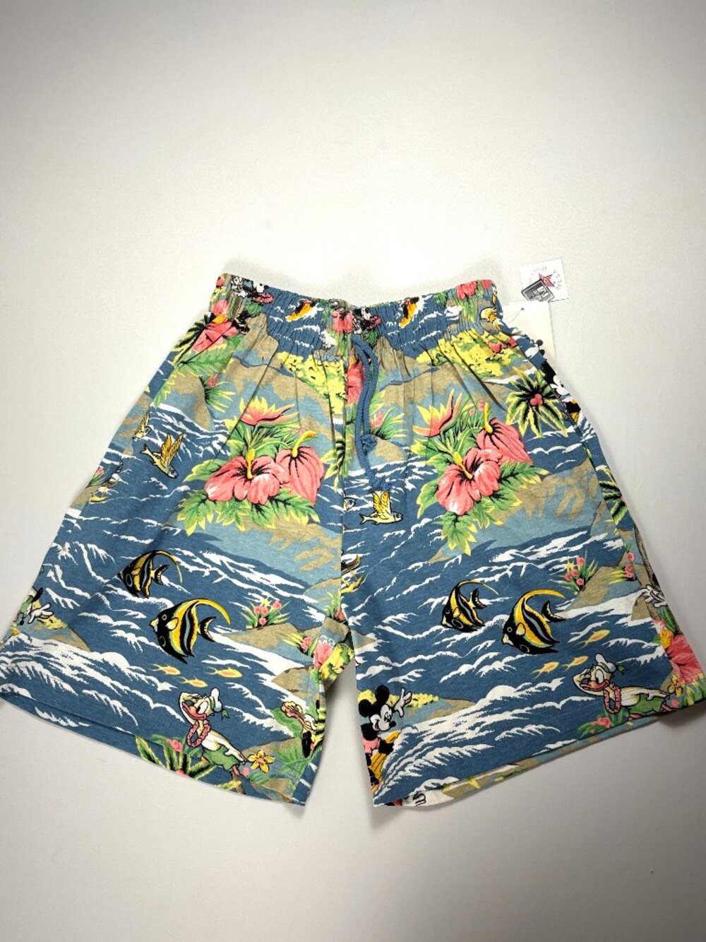 Vintage Walt Disney Mickey Tropical Hawaiian Shorts Sz M Drawstring Surf USA NWT